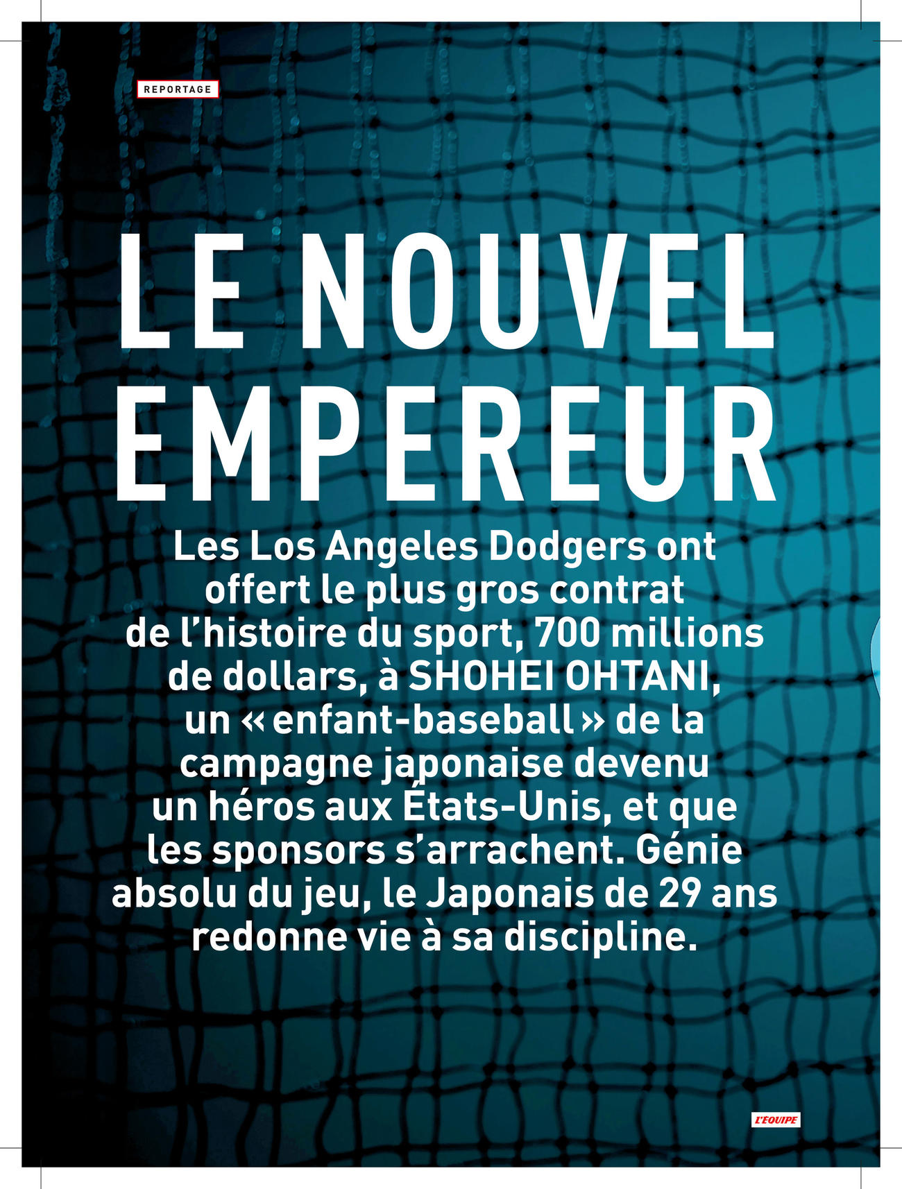 フランスの老舗スポーツ紙「L’Equipe（レキップ）」がドジャース大谷を特集（アントイネ・バーロン記者提供）