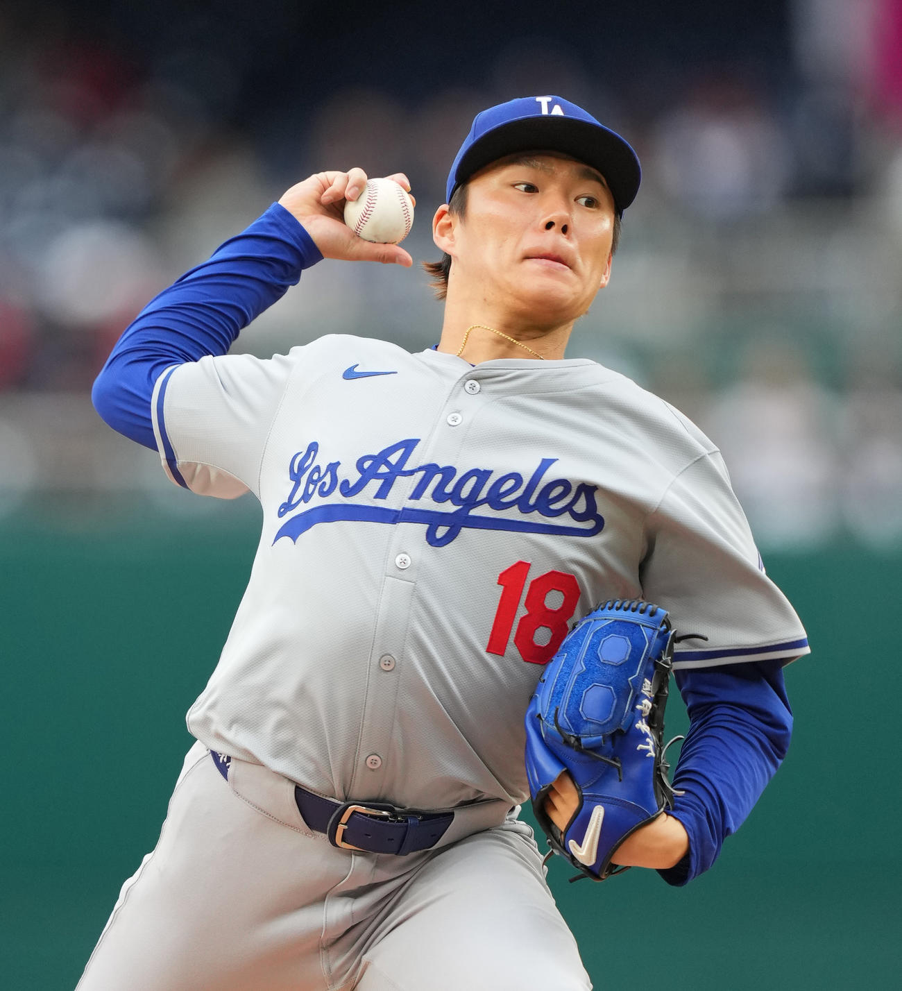 ナショナルズ対ドジャース　ドジャース先発の山本（撮影・菅敏）