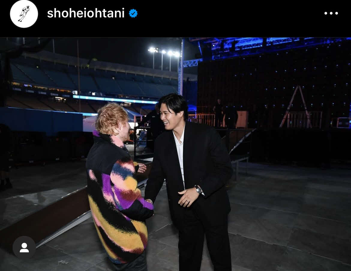 ドジャース大谷翔平が人気歌手エド・シーランとの2ショットを公開（大谷翔平インスタグラムから）