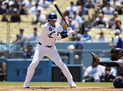 ドジャース対マーリンズ　1回裏ドジャース1死、ドジャース大谷は見逃し三振に倒れる（撮影・藤尾明華）
