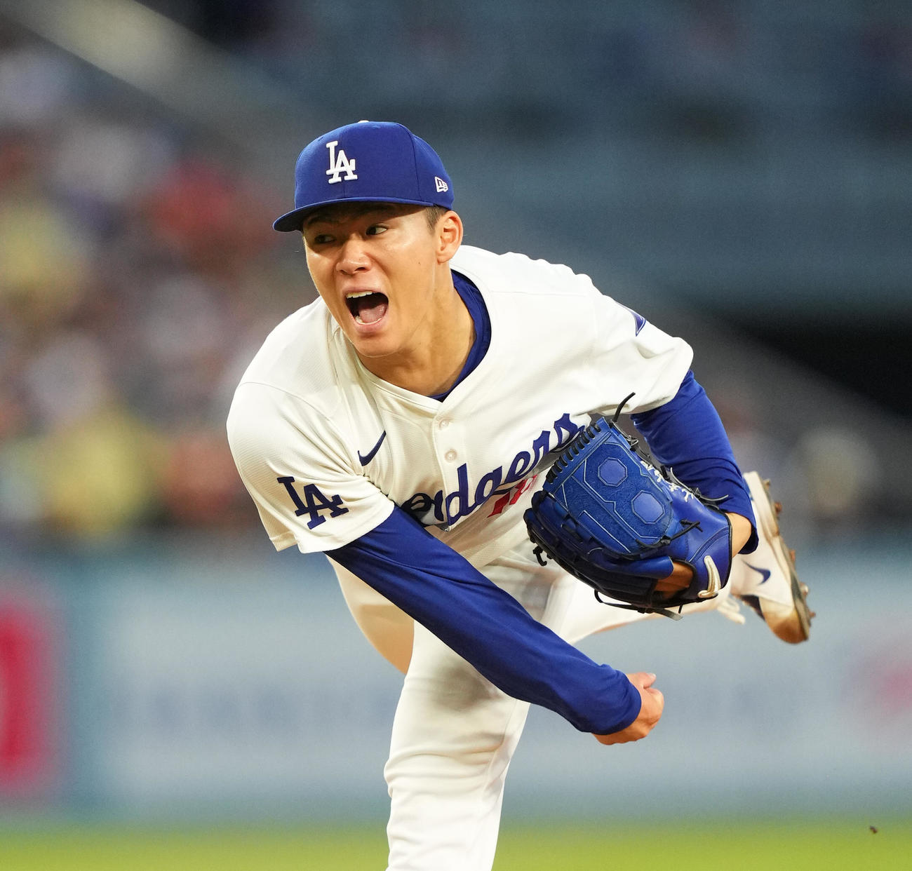 ドジャース対マーリンズ　ドジャース先発の山本（撮影・菅敏）