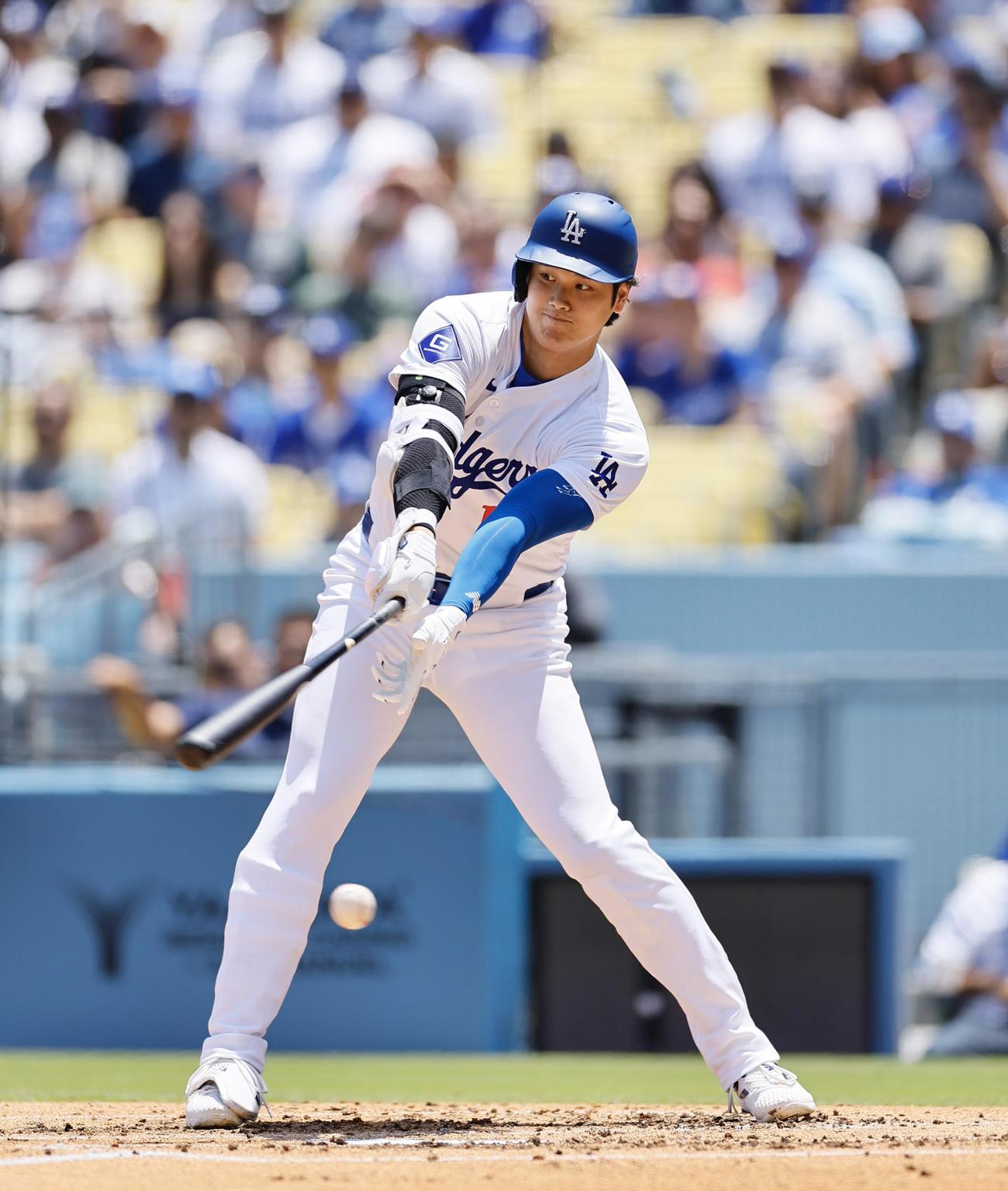 ドジャース対マーリンズ　3回裏ドジャース2死、ドジャース大谷翔平は空振り三振に倒れる（撮影・藤尾明華）＝2024年5月8日、ドジャースタジアム