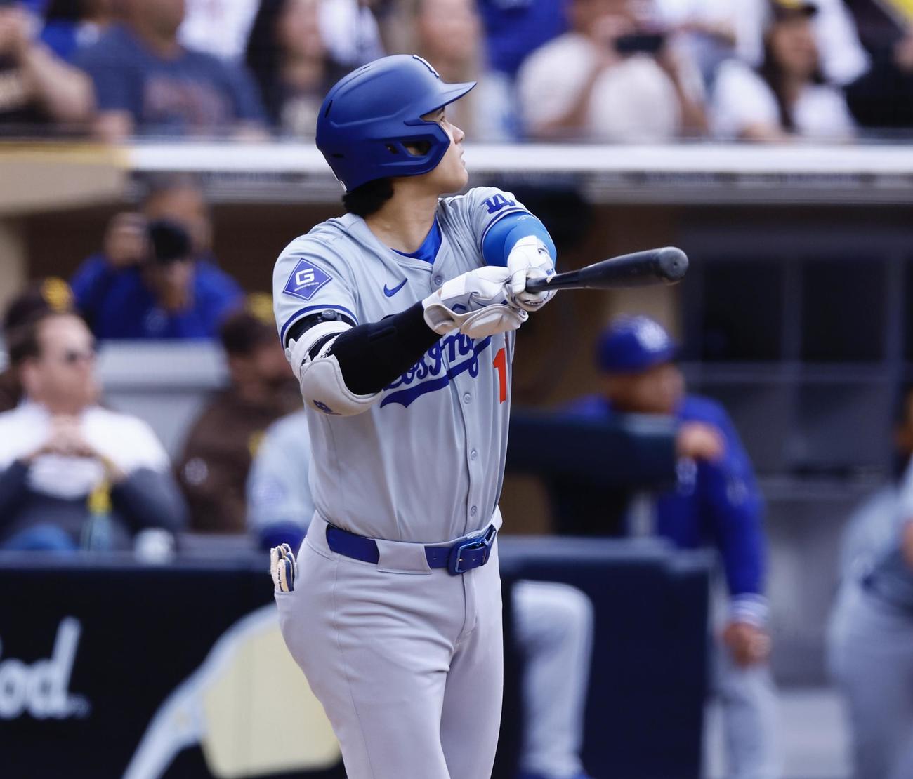 パドレス対ドジャース　1回表ドジャース1死、大谷は左飛に倒れる（撮影・藤尾明華）