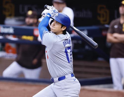 パドレス対ドジャース　3回表ドジャース2死二塁、大谷は左飛に倒れる（撮影・藤尾明華）