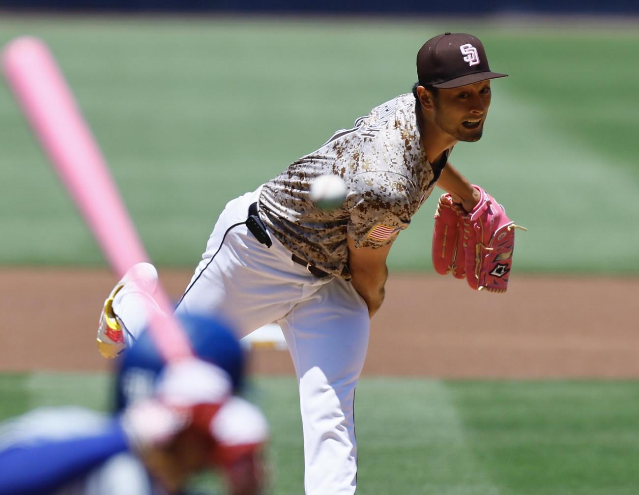 パドレス対ドジャース　ドジャース戦に先発したパドレス・ダルビッシュ有（撮影・藤尾明華）