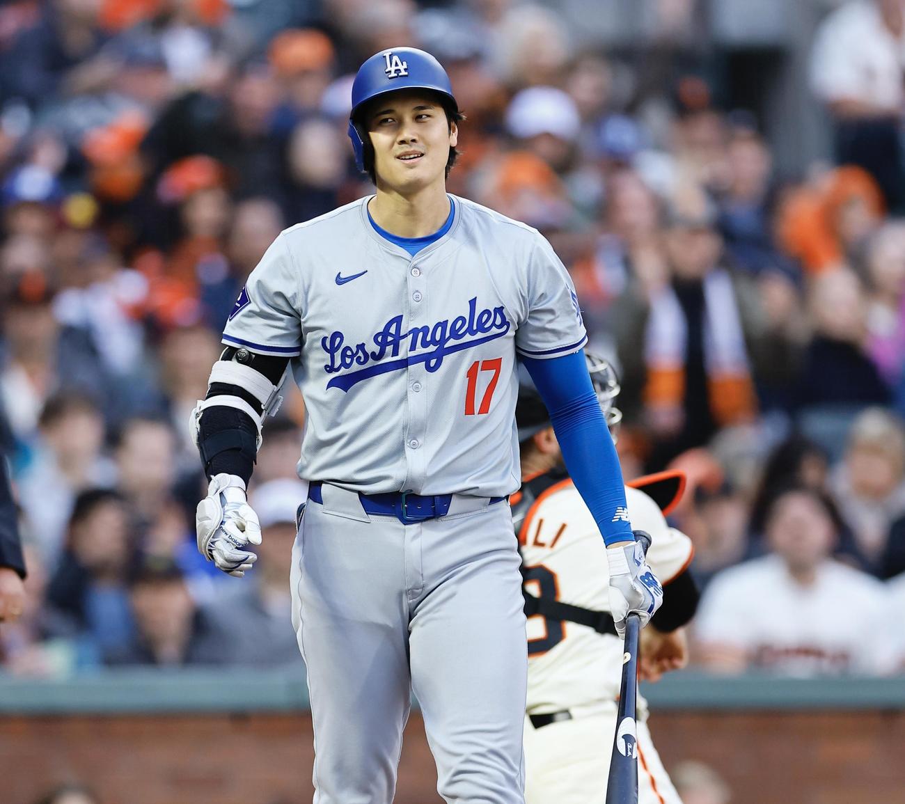 ジャイアンツ対ドジャース　3回表ドジャース無死、見逃し三振に倒れた大谷翔平（撮影・藤尾明華）