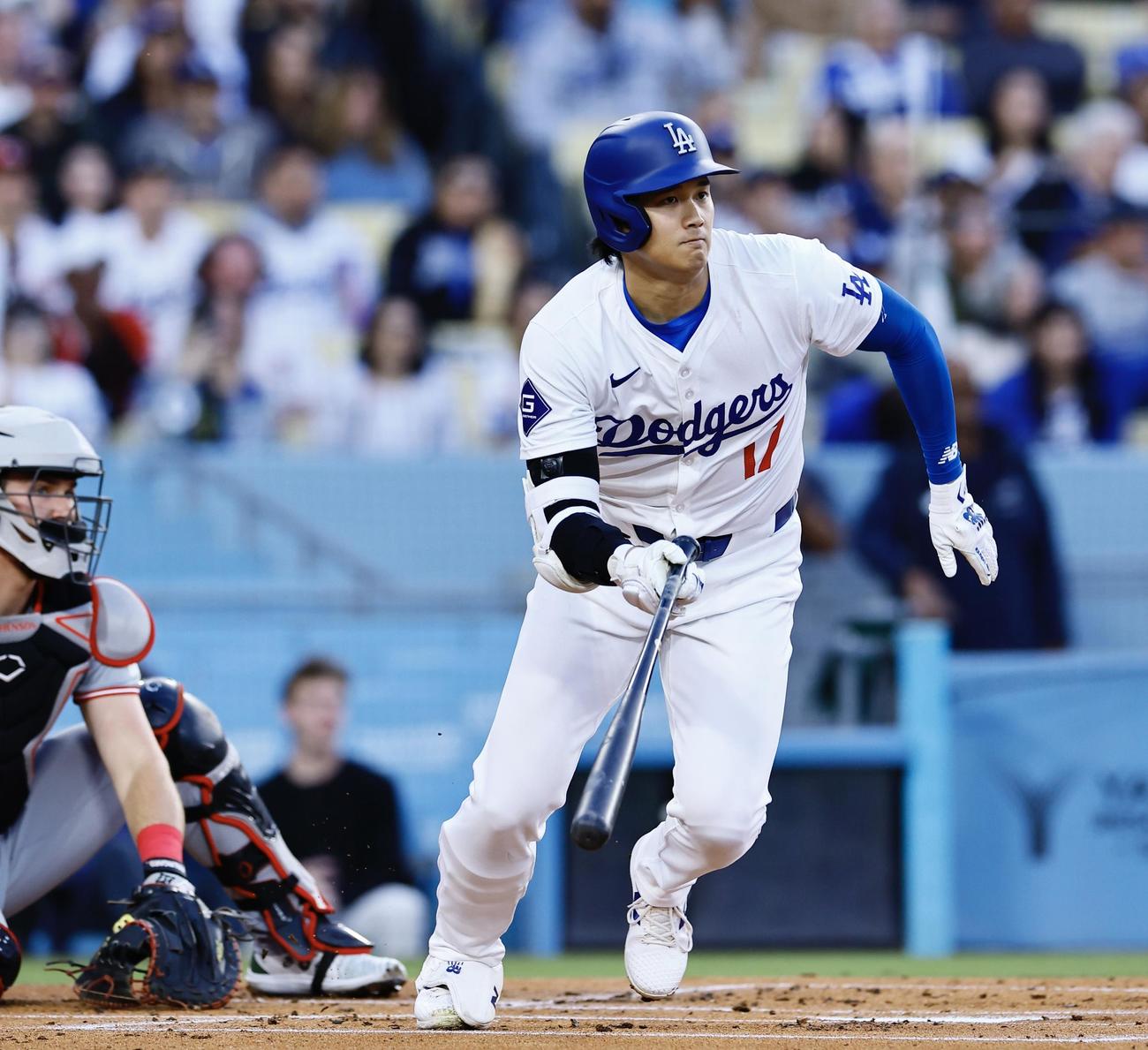 ドジャース対レッズ　1回裏ドジャース無死、大谷翔平は一ゴロに倒れる（撮影・藤尾明華）