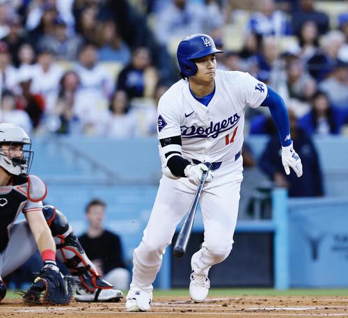 ドジャース対レッズ　1回裏ドジャース無死、大谷翔平は一ゴロに倒れる（撮影・藤尾明華）