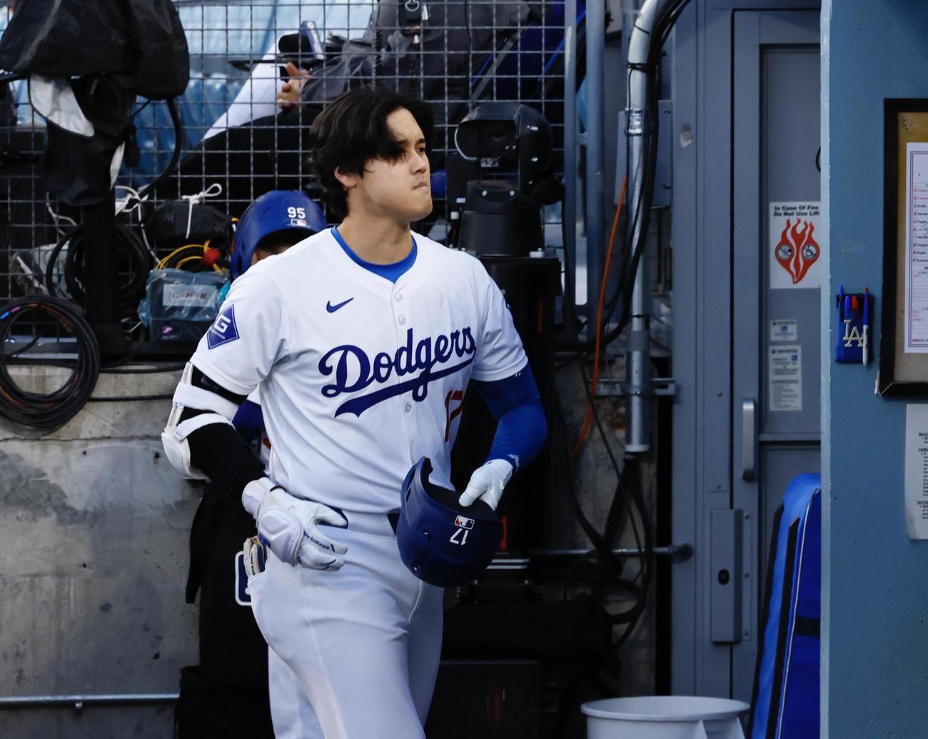 ドジャース対レッズ　5回裏ドジャース1死二塁、大谷は左飛に倒れる（撮影・藤尾明華）