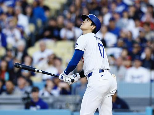 ドジャース対レッズ　5回裏ドジャース1死二塁、大谷は左飛に倒れる（撮影・藤尾明華）