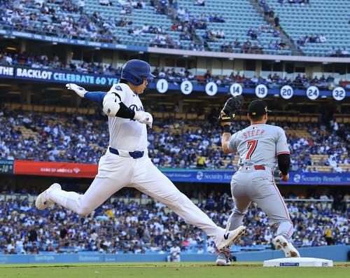 ドジャース対レッズ　1回裏ドジャース無死、三ゴロに倒れる大谷翔平（撮影・藤尾明華）