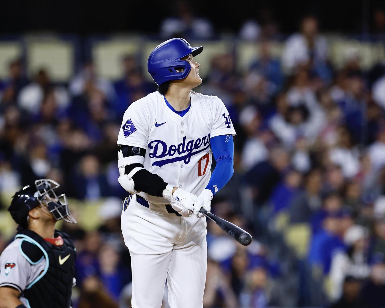 ドジャース対ダイヤモンドバックス　5回裏ドジャース無死、大谷は左飛に倒れる（撮影・藤尾明華）