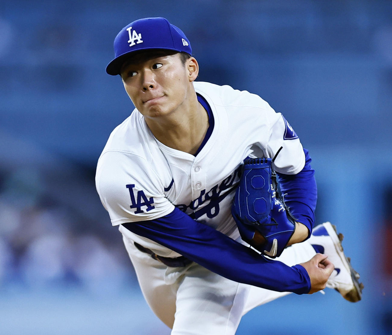 ドジャース対ダイヤモンドバックス　7安打2失点で5勝目を飾ったドジャース山本（撮影・藤尾明華）