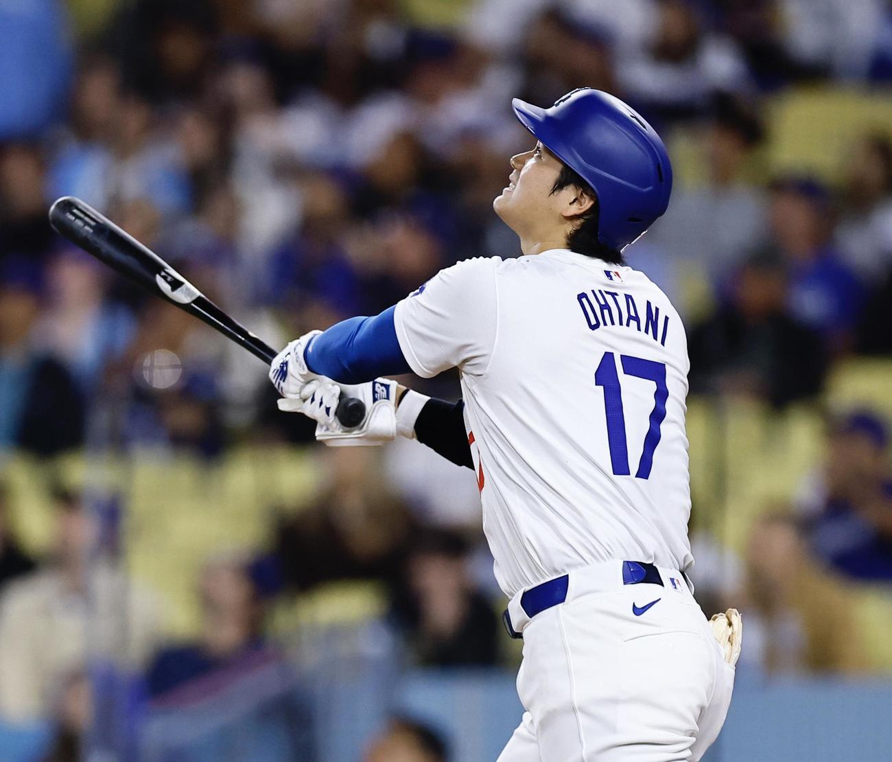ドジャース対ダイヤモンドバックス　8回裏ドジャース1死、大谷翔平は右飛に倒れる（撮影・藤尾明華）