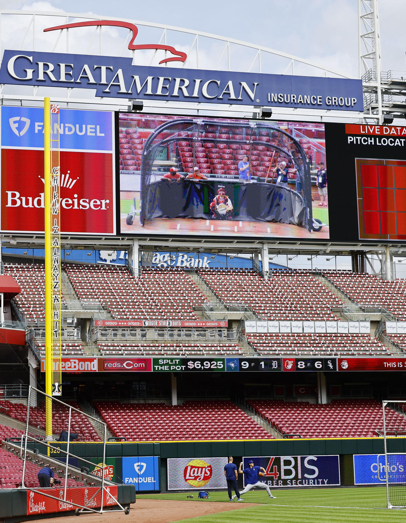 レッズ対ドジャース　キャッチボールをするドジャース大谷（撮影・藤尾明華）