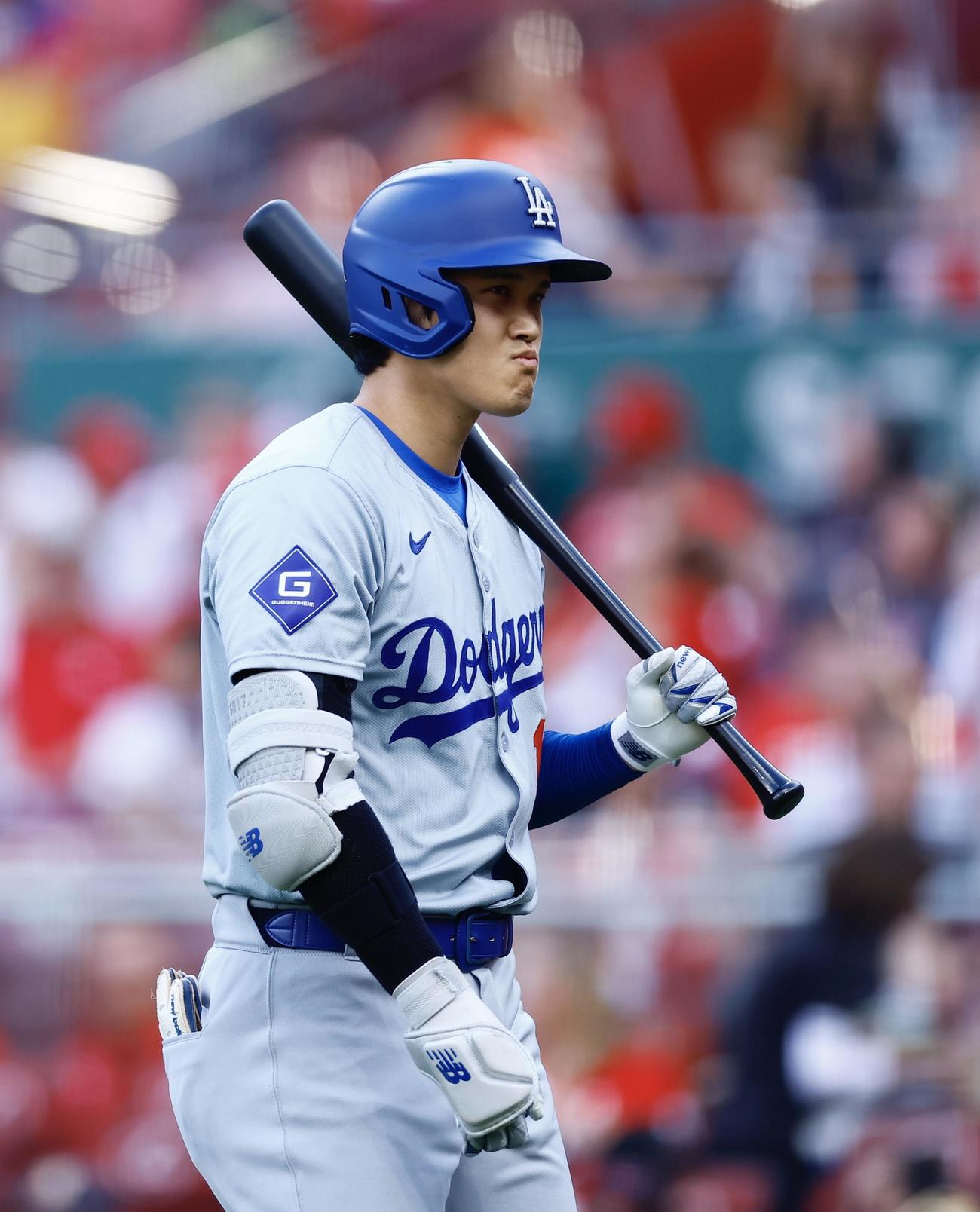 レッズ対ドジャース　1回表ドジャース無死一塁、見逃し三振に倒れた大谷（撮影・藤尾明華）