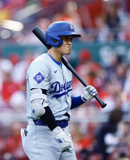 レッズ対ドジャース　1回表ドジャース無死一塁、見逃し三振に倒れた大谷（撮影・藤尾明華）