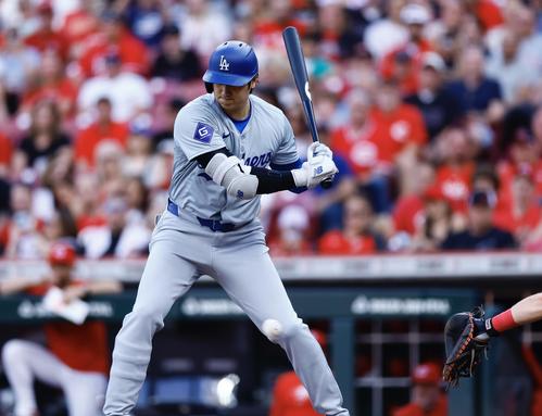レッズ対ドジャース　1回表ドジャース無死一塁、見逃し三振に倒れる大谷（撮影・藤尾明華）