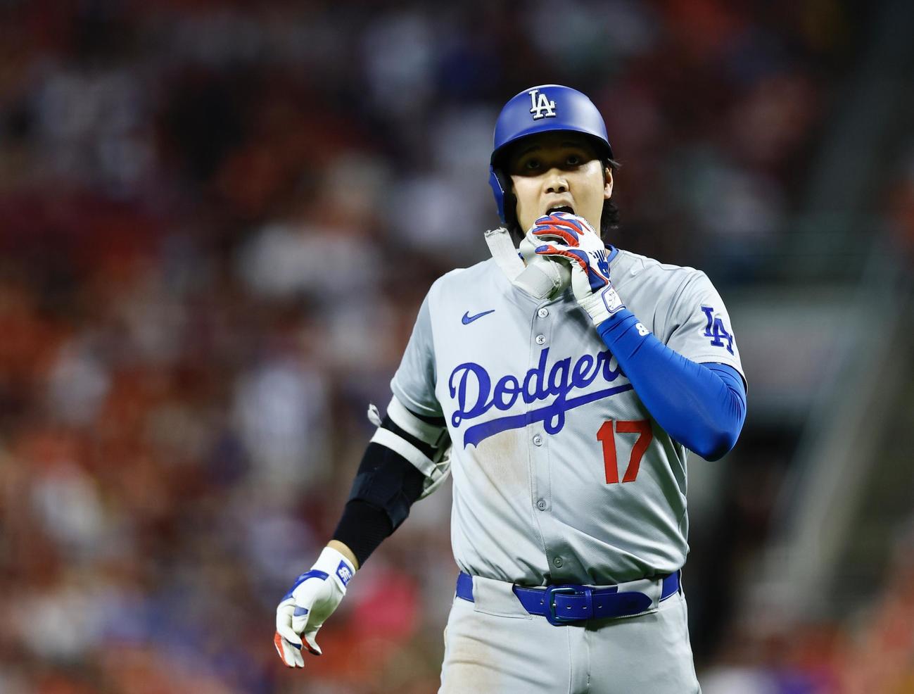 レッズ対ドジャース　6回表ドジャース2死、遊飛に倒れた大谷（撮影・藤尾明華）