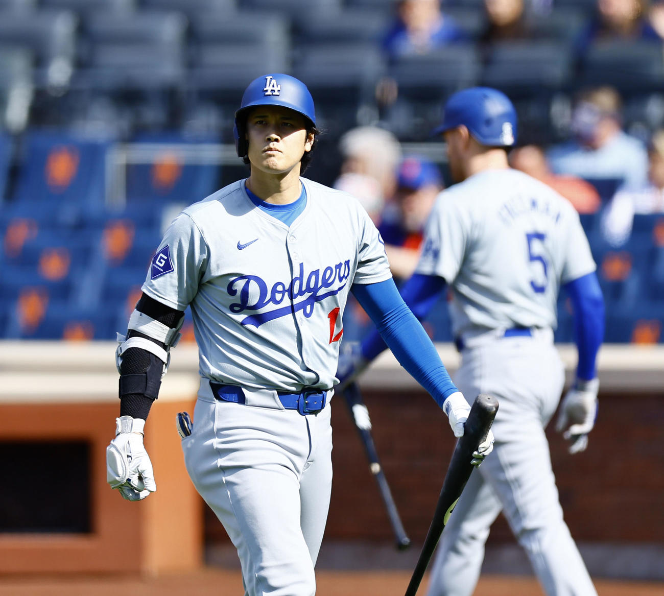 メッツ対ドジャース　1回表ドジャース1死、空振り三振に倒れた大谷（撮影・藤尾明華）