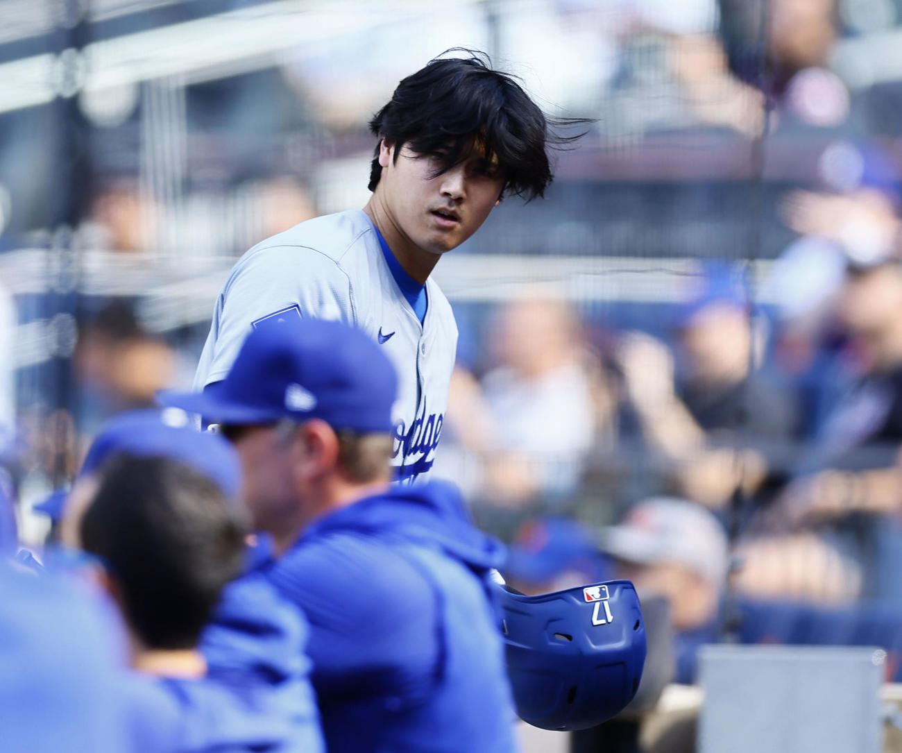 メッツ対ドジャース　1回表ドジャース1死、空振り三振に倒れた大谷（撮影・藤尾明華）