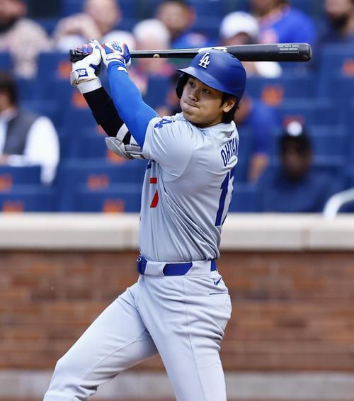 メッツ対ドジャース 1回表ドジャース1死、大谷は左飛に倒れる(撮影・藤尾明華)