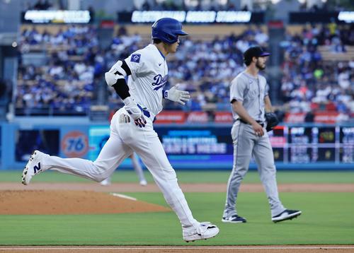 ドジャース対ロッキーズ　1回裏ドジャース1死、大谷はニゴロに倒れる（撮影・藤尾明華）