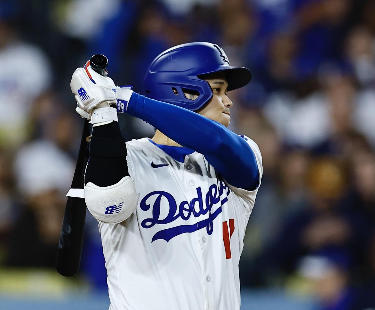 ドジャース対ロッキーズ　7回裏ドジャース無死、大谷翔平は中前打を放つ（撮影・藤尾明華）