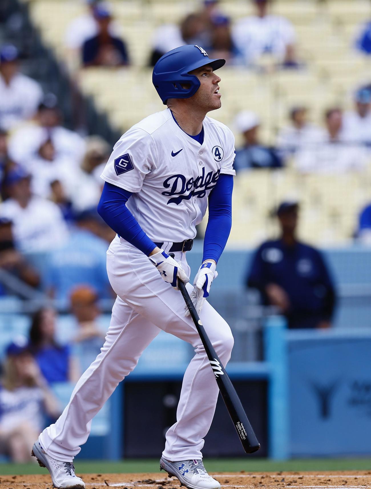 ドジャース対ロッキーズ　1回裏ドジャース1死、中越に本塁打を放つフリーマン（撮影・藤尾明華）