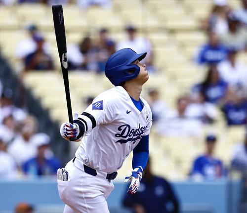 ドジャース対ロッキーズ　1回裏ドジャース無死、大谷は遊飛に倒れる（撮影・藤尾明華）