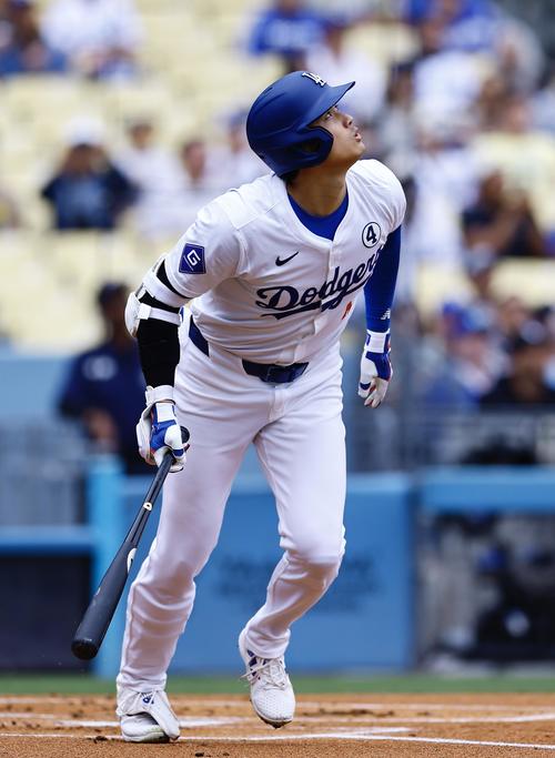 ドジャース対ロッキーズ　1回裏ドジャース無死、大谷は遊飛に倒れる（撮影・藤尾明華）
