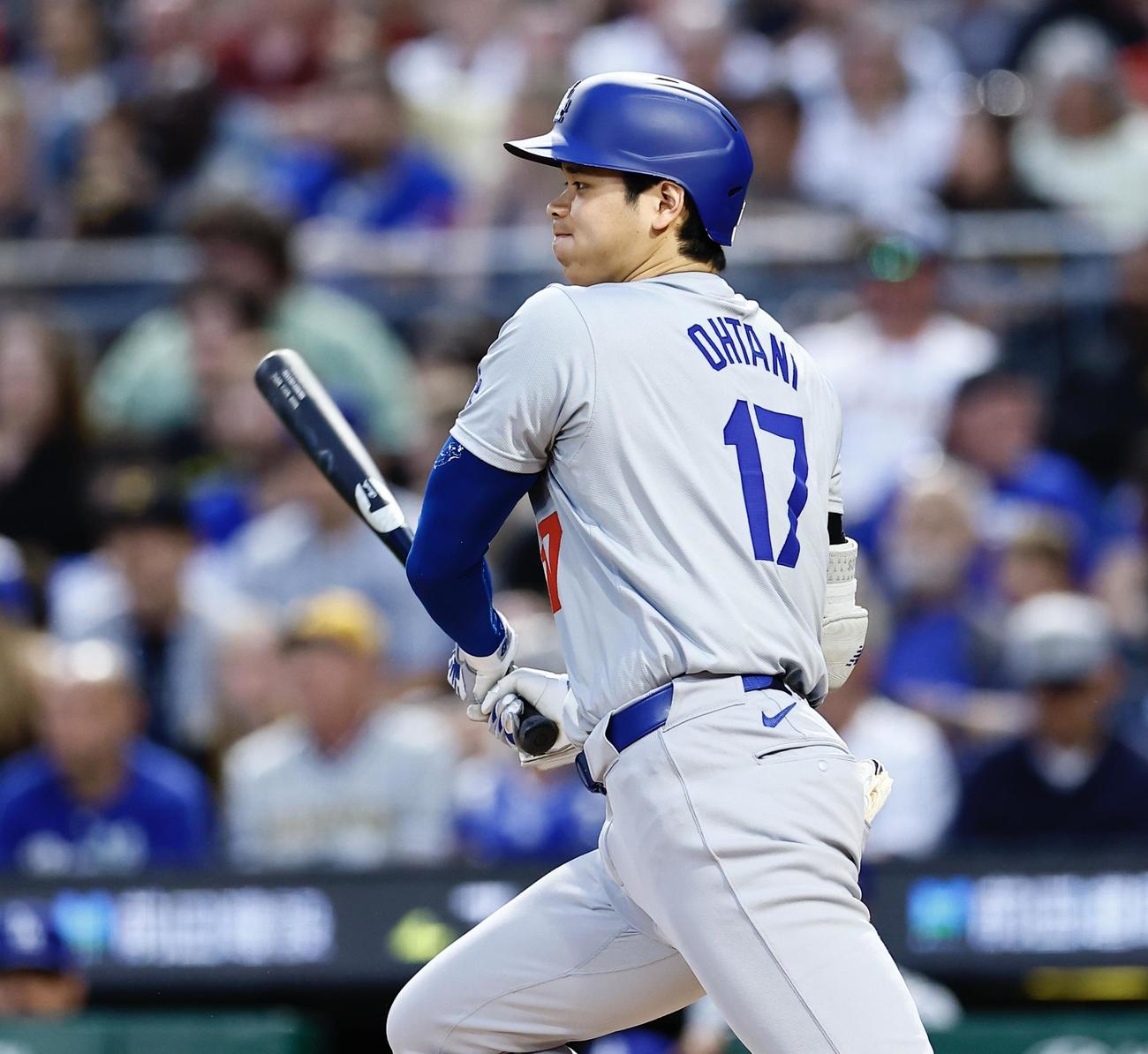 パイレーツ対ドジャース　5回表ドジャース1死、ニゴロに倒れる大谷翔平（撮影・藤尾明華）＝2024年6月6日、PNCパーク