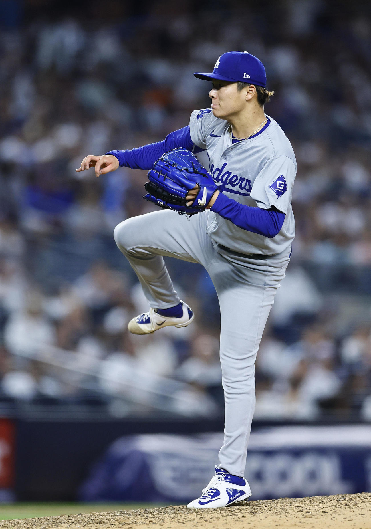ヤンキース対ドジャース　7回無失点の好投を見せたドジャース山本由伸（撮影・藤尾明華）