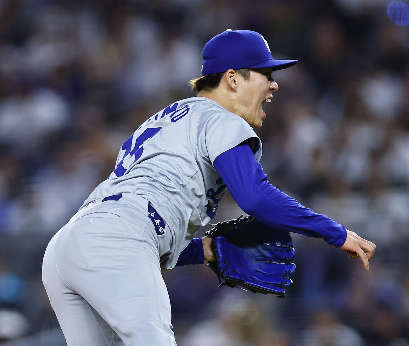 ヤンキース対ドジャース　7回無失点の好投を見せたドジャース山本（撮影・藤尾明華）