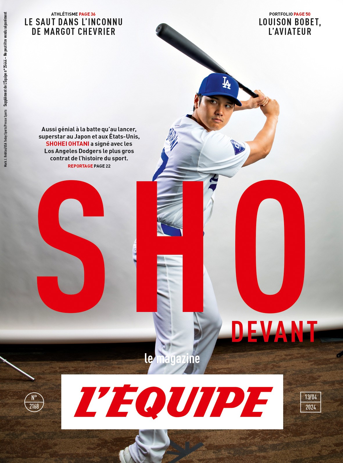 フランスの老舗スポーツ紙「L’Equipe（レキップ）」が大谷翔平を特集（バーロン記者提供）