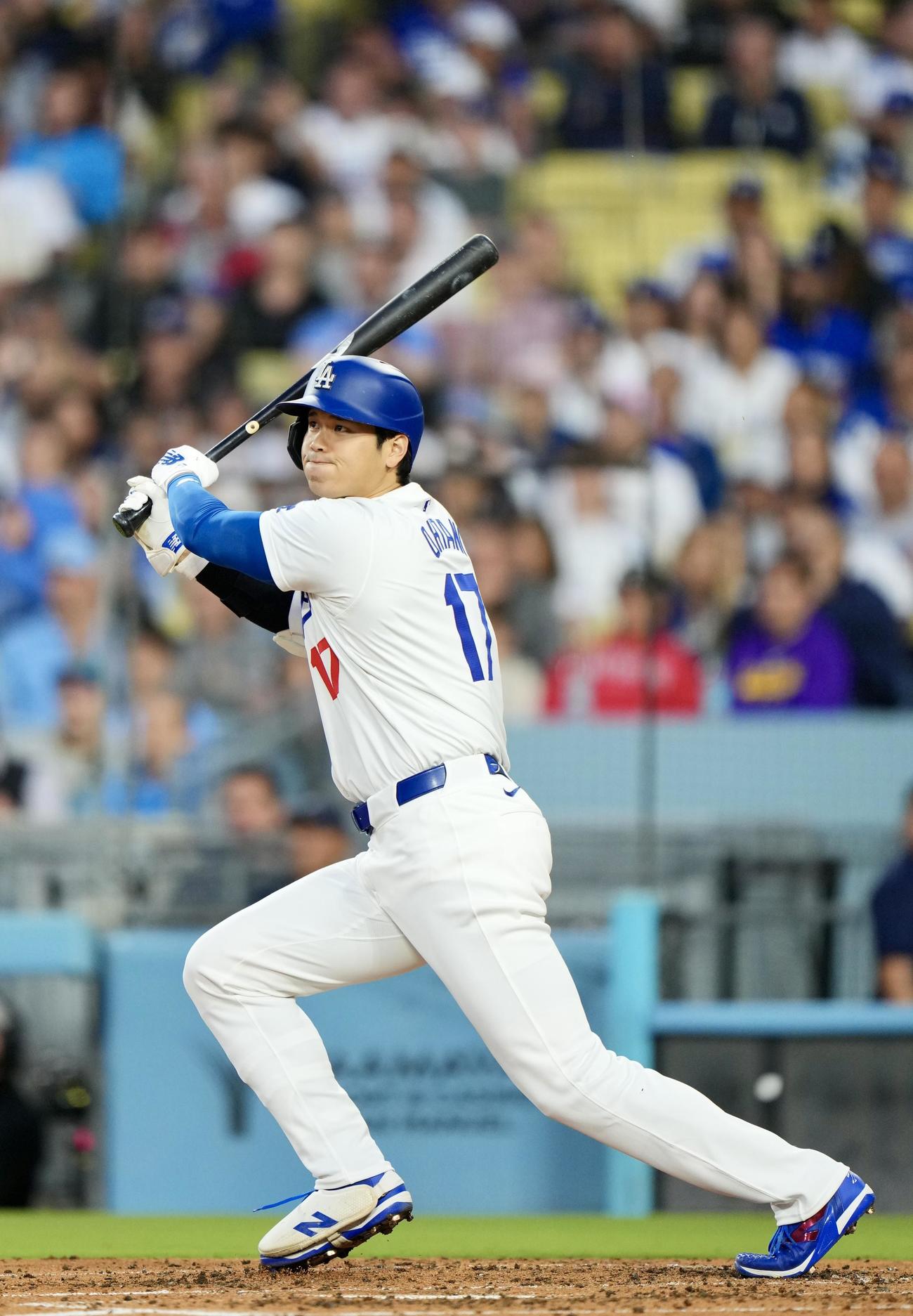 ドジャース対レンジャーズ　3回裏ドジャース2死、左飛に倒れる大谷（撮影・横山健太）
