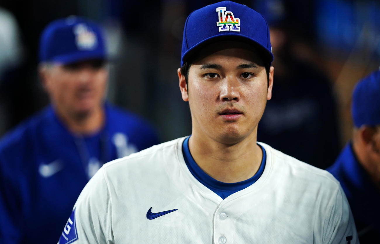 ドジャース対ロイヤルズ　試合を終え引き揚げるドジャース大谷（撮影・横山健太）