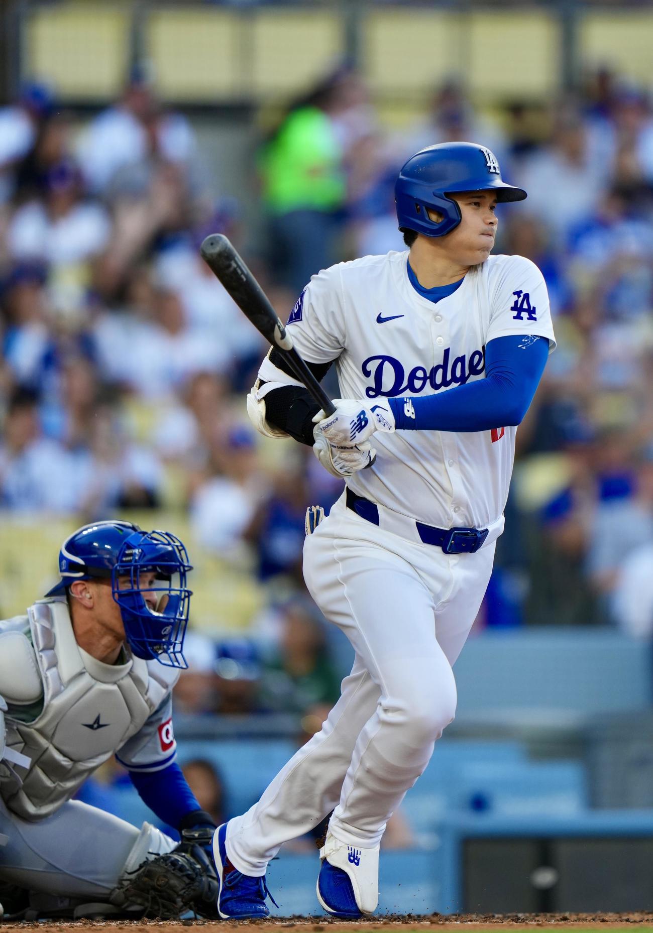 ドジャース対ロイヤルズ　3回裏ドジャース2死、二ゴロに倒れる大谷（撮影・横山健太）