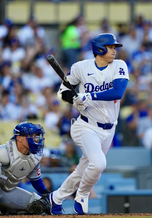 ドジャース対ロイヤルズ 3回裏ドジャース2死、二ゴロに倒れる大谷(撮影・横山健太)