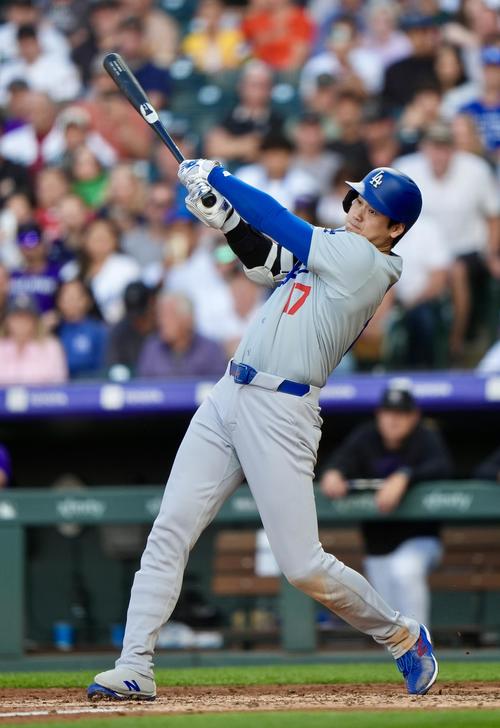 ロッキーズ対ドジャース　4回表ドジャース2死、三ゴロに倒れる大谷（撮影・横山健太）