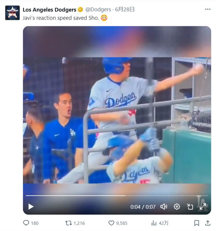 ドジャースの公式Xから