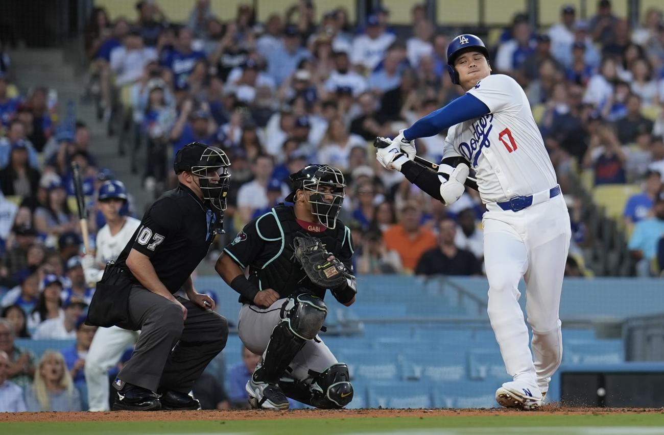 ドジャース対ダイヤモンドバックス　3回表ドジャース無死、三振に倒れる大谷（撮影・横山健太）