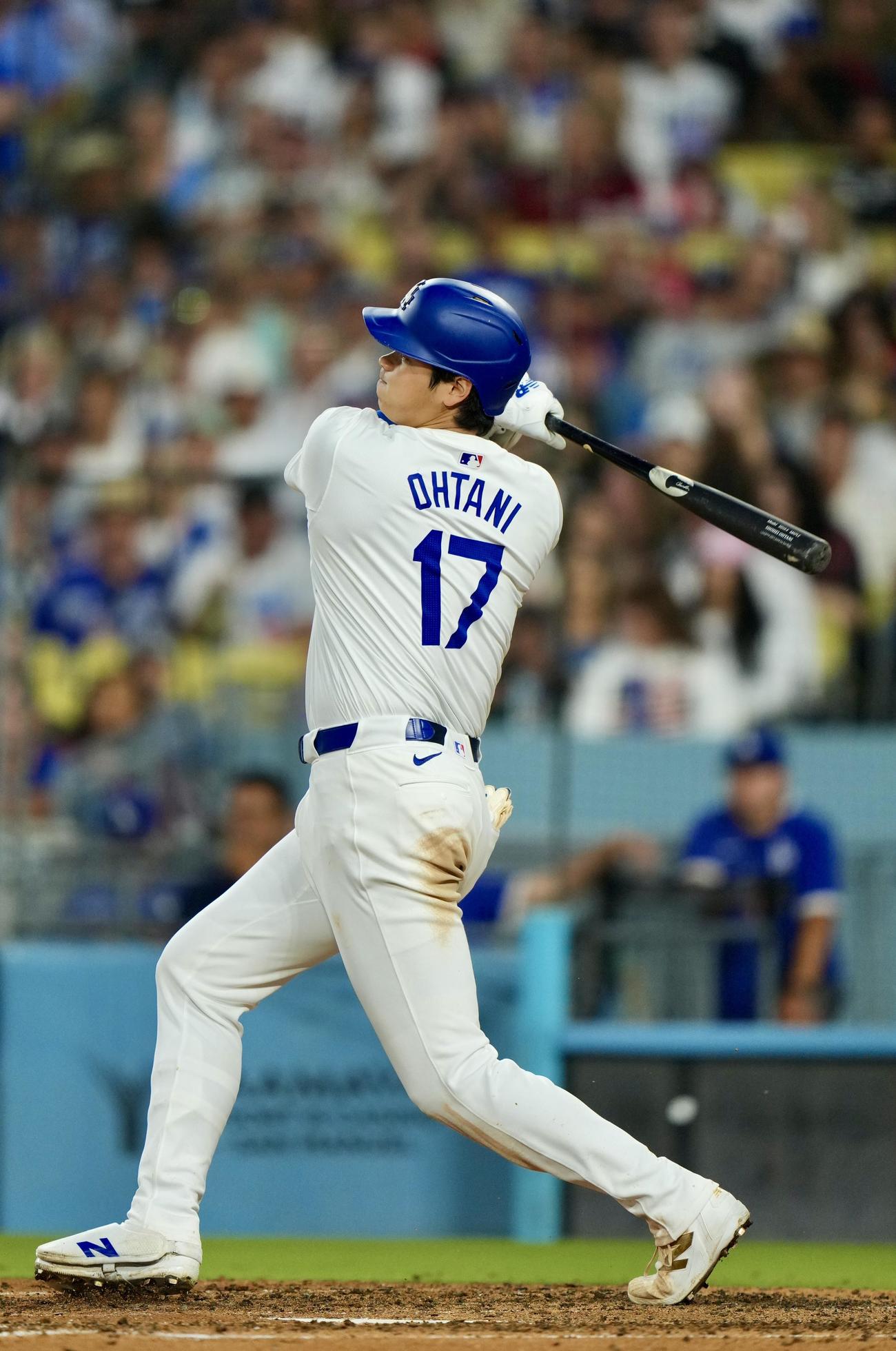 ドジャース対ダイヤモンドバックス　7回裏ドジャース無死、三振に倒れる大谷（撮影・横山健太）