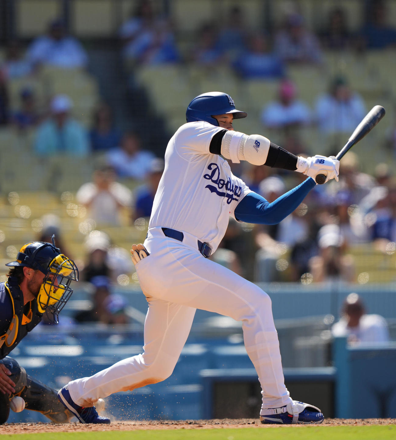 ドジャース対ブルワーズ　9回裏ドジャース無死、三振に倒れる大谷（撮影・横山健太）