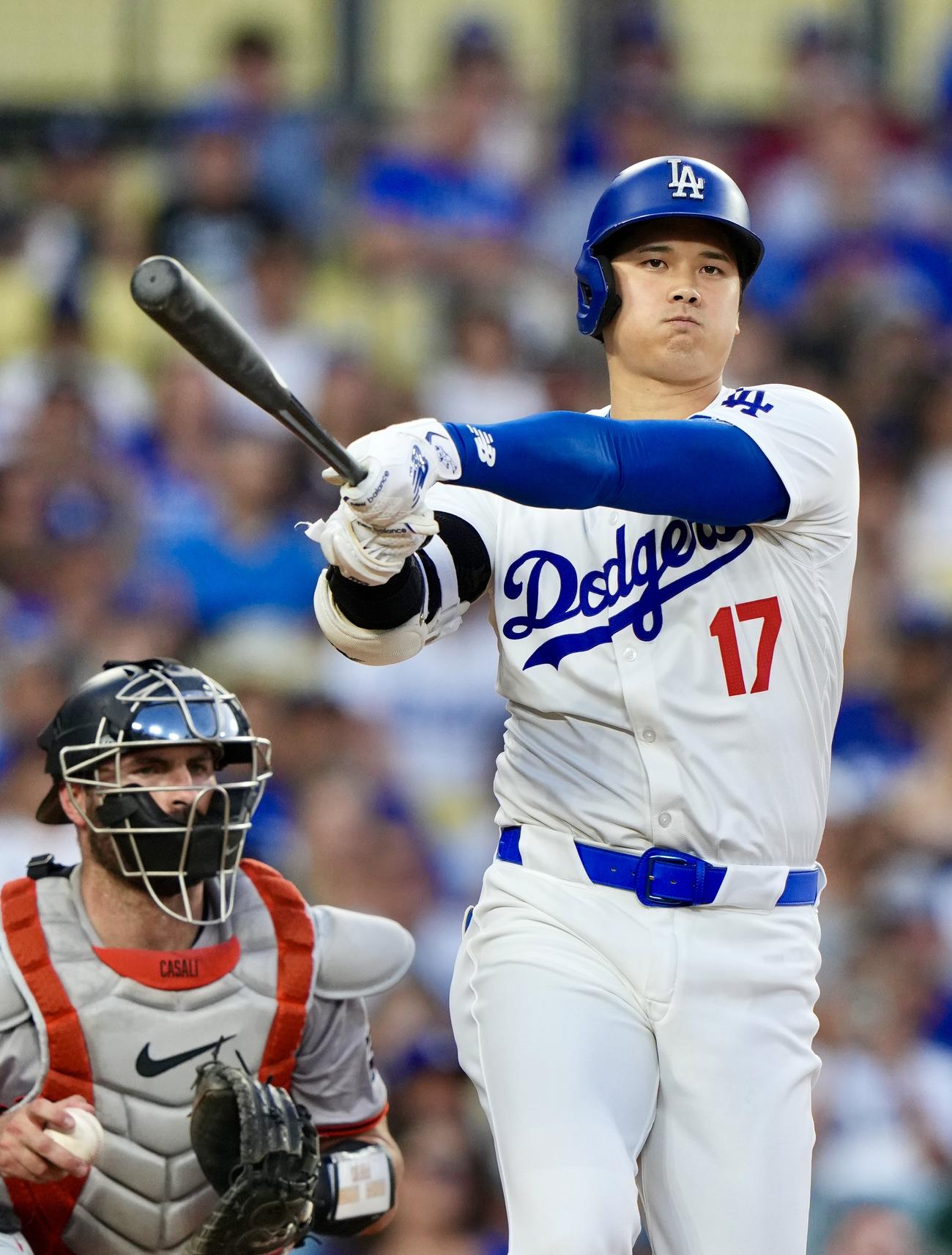 ドジャース対ジャイアンツ　2回裏ドジャース2死、三振に倒れる大谷（撮影・横山健太）