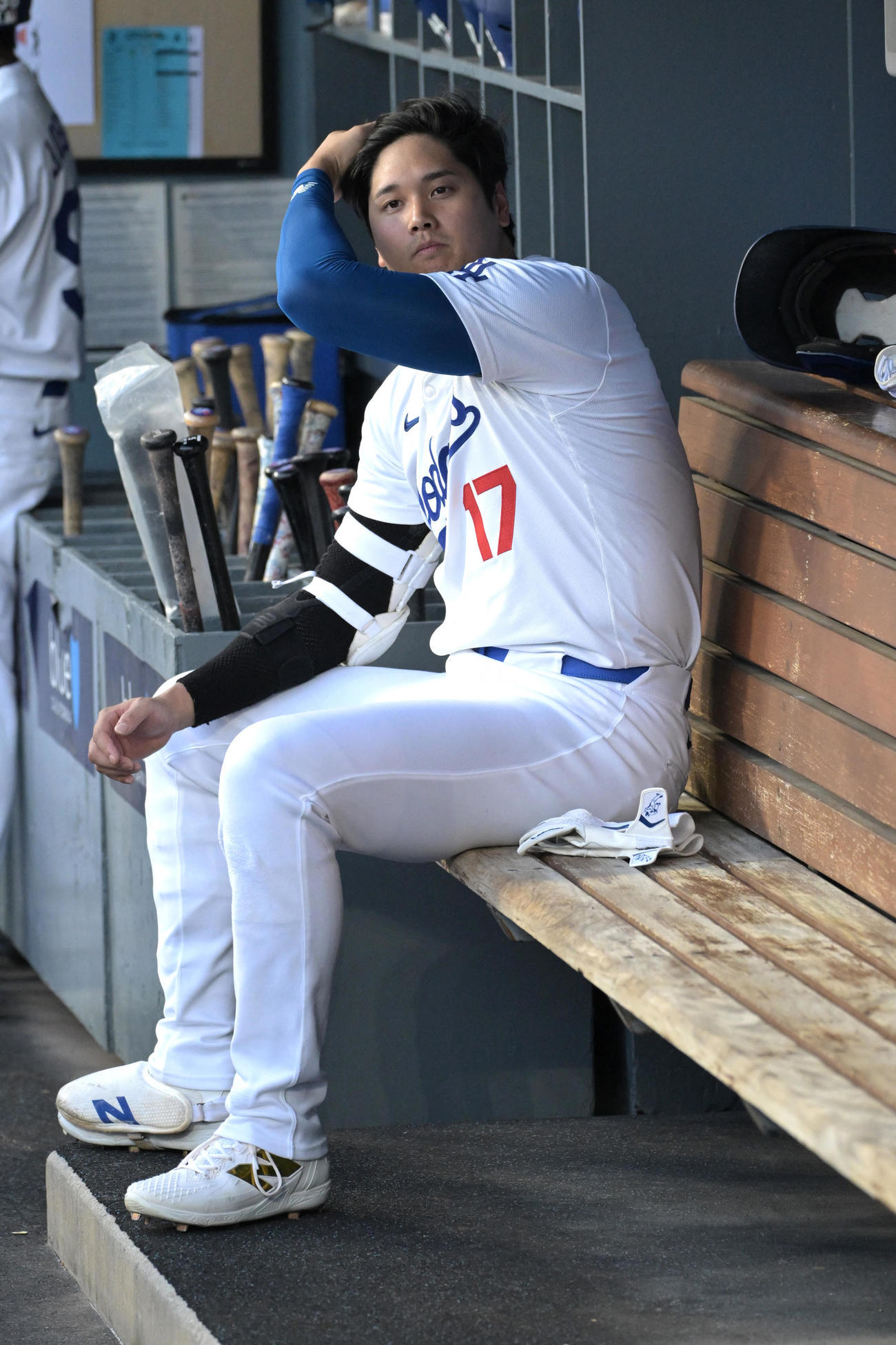 ドジャース対ジャイアンツ　ベンチでのドジャース大谷（USA TODAY Sports＝ロイター）