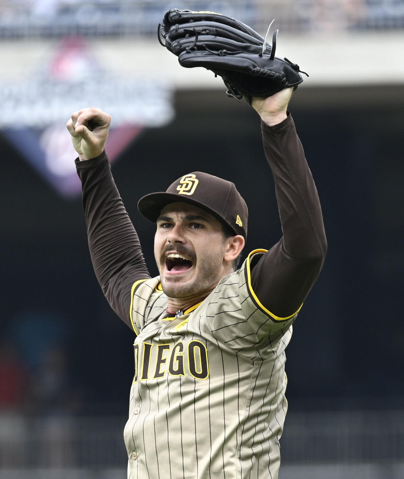 ナショナルズ戦で無安打無得点試合を達成し喜ぶパドレスのシース＝ワシントン（AP＝共同）