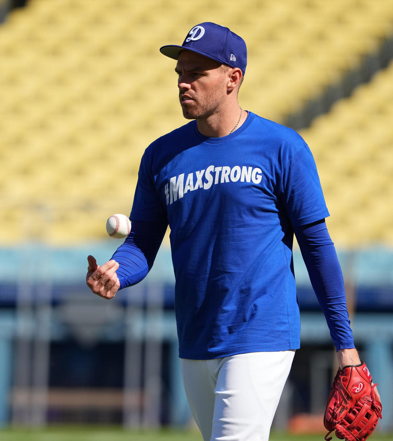 ドジャース対フィリーズ　トレーニングをするドジャースのフリーマン（撮影・横山健太）