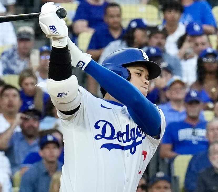 ドジャース対フィリーズ　1回裏ドジャース無死、ニゴロに倒れる大谷（撮影・横山健太）