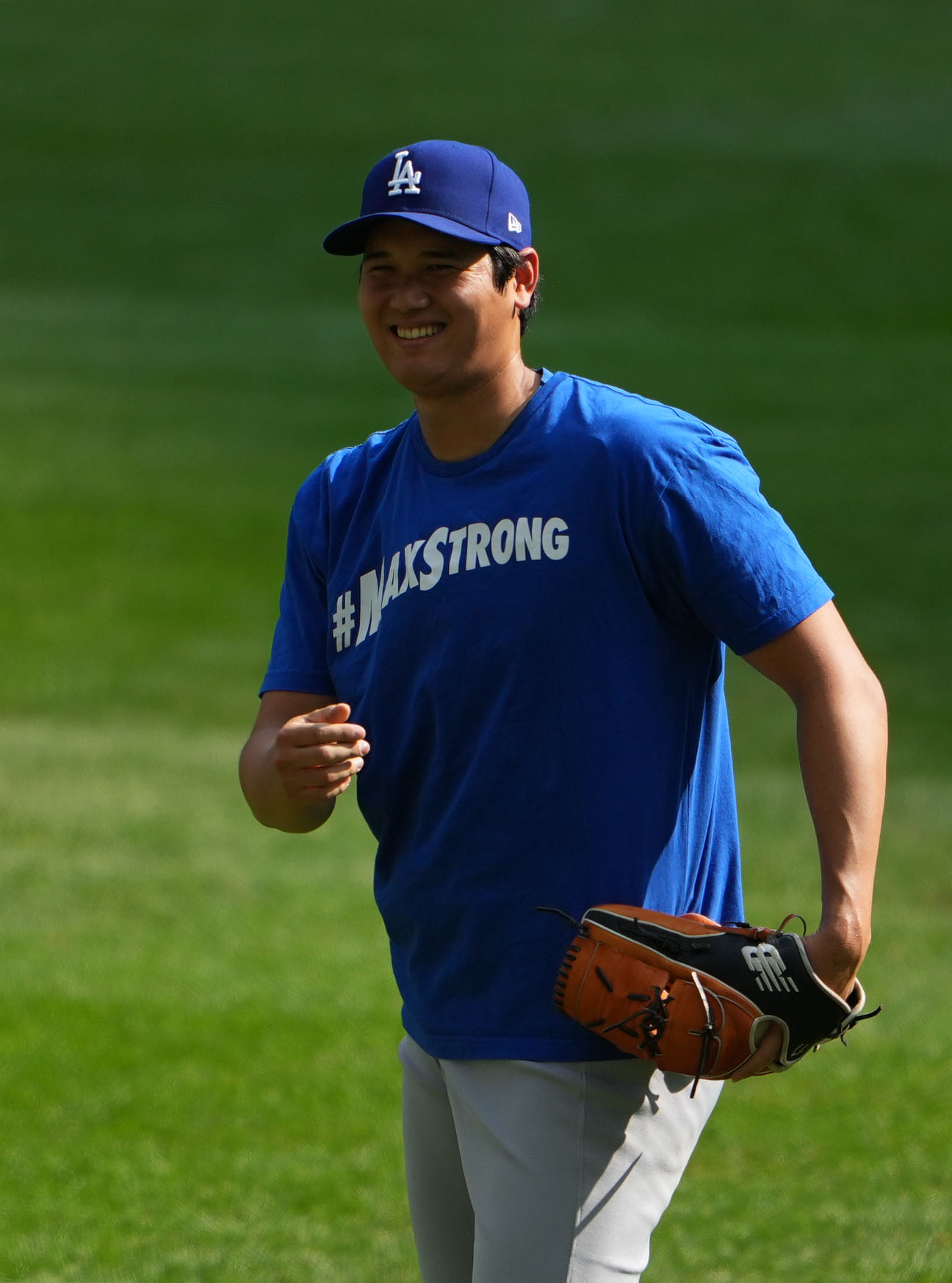ブルワーズ対ドジャース　笑顔を見せるドジャース大谷（撮影・横山健太）